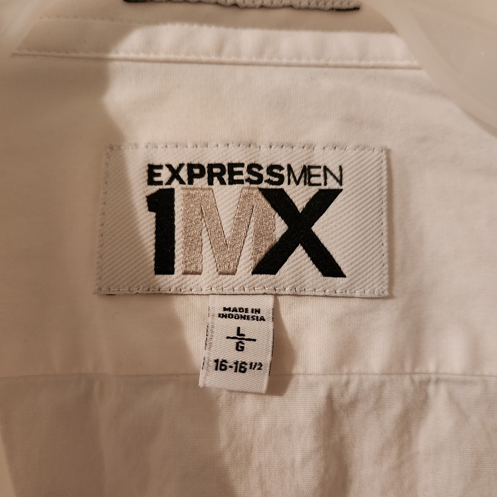 Express Mens 1mx White Size Large Button Up - image 2